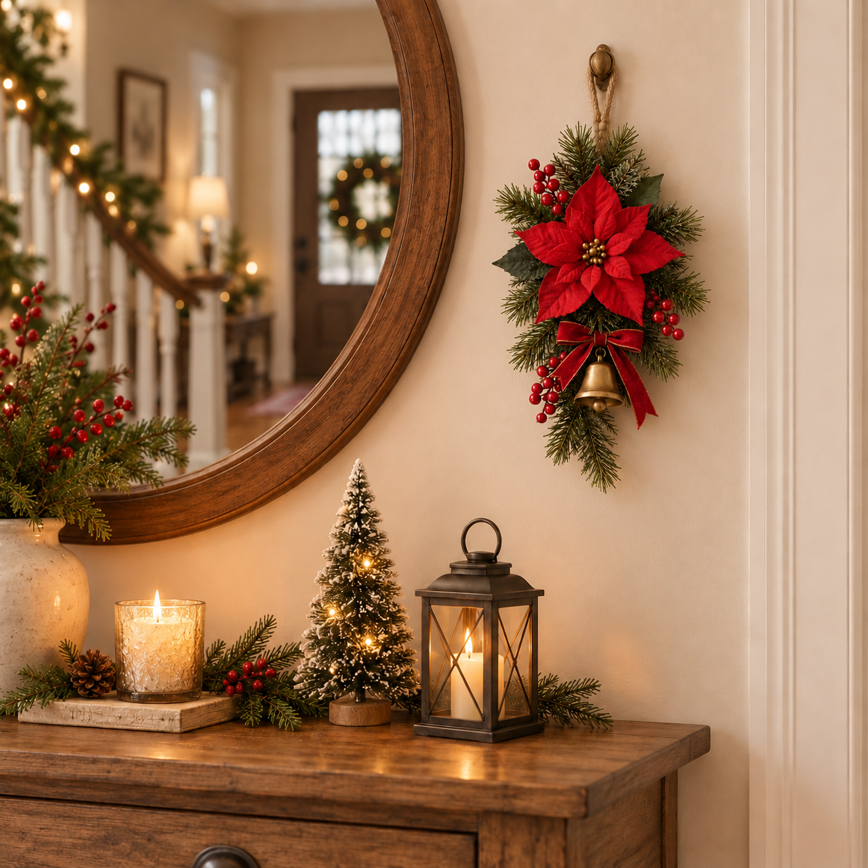 🔥Last 40 pcs🎉-Classic Red Poinsettia Christmas Door Swag