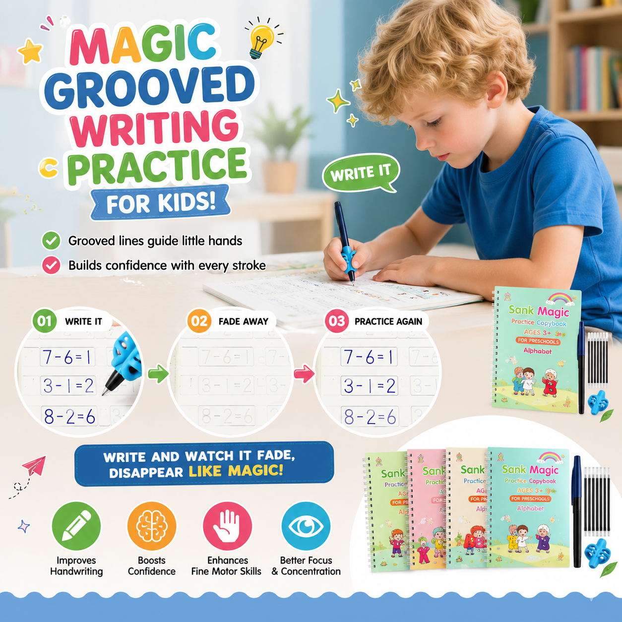 💥LAST DAY SALE 50%OFF💥📚MagicBook | Kids Practice Copybook Set (4Pcs/Set)