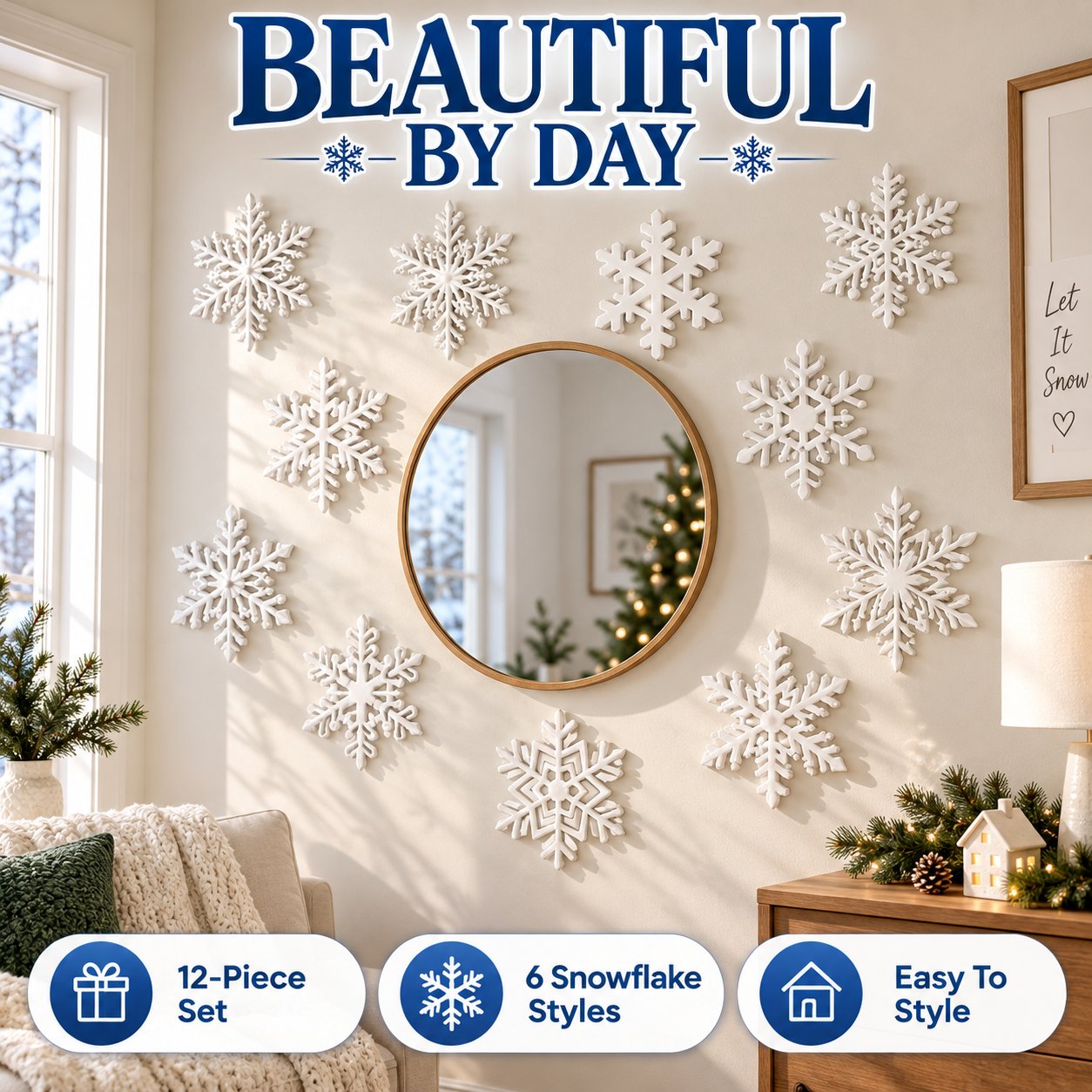 🔥Last 100pcs🎉-❄️ 6PCS LED Snowflake Wall Lights – Peel & Stick Winter Wonderland Christmas Decor🎄