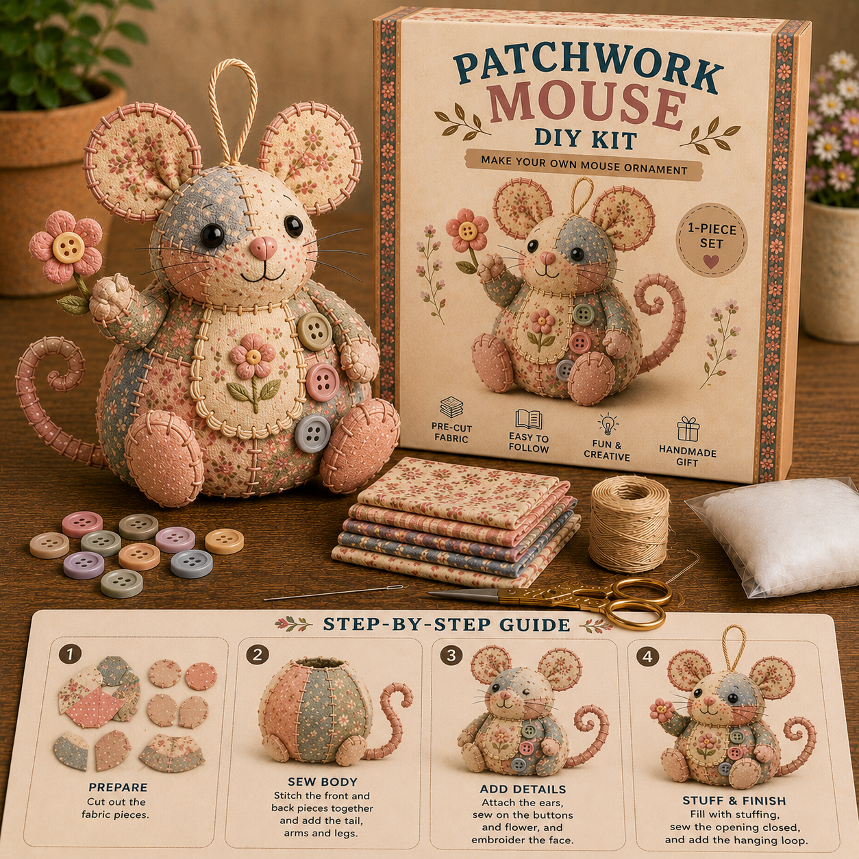 🎁FLASH SALE✨ Patchwork Mouse DIY Kit🐭🧵