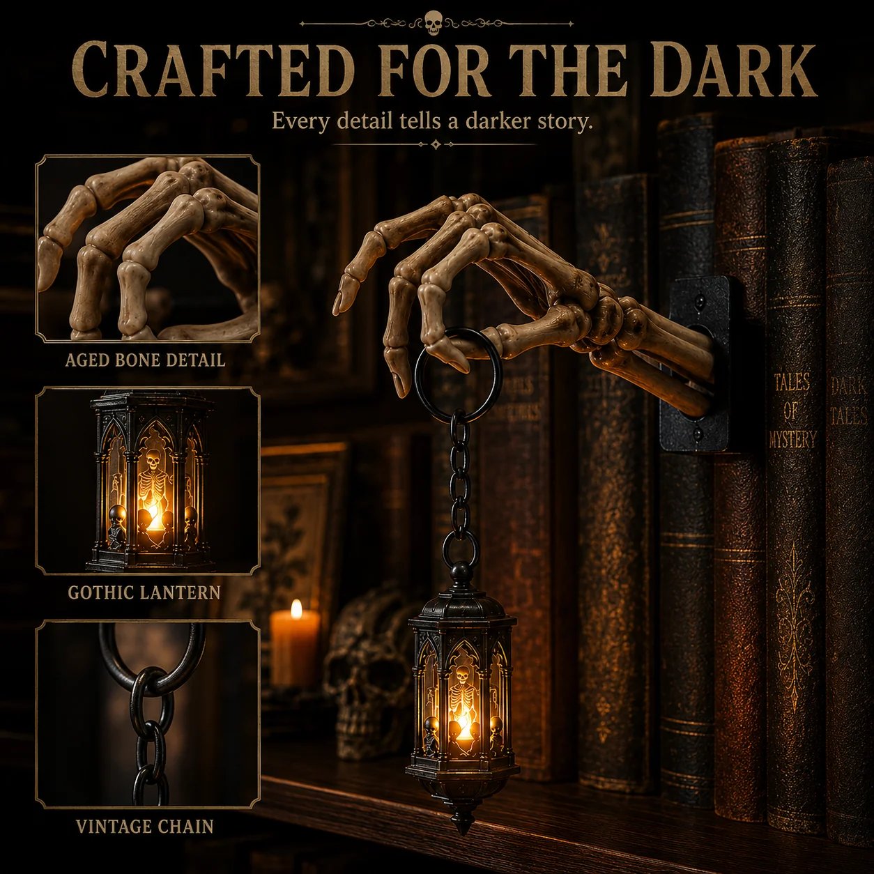 🔥Last 45pcs🎉-💀 Skeleton Hand Lantern Bookshelf Light | Cord-Free Design & No-Tool Setup 🕯️