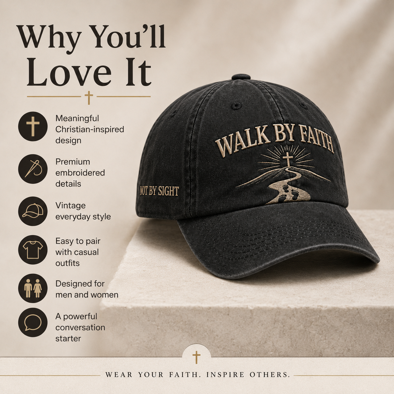 🔥Last 37pcs🎉-WALK BY FAITH Vintage Christian Embroidered Cap
