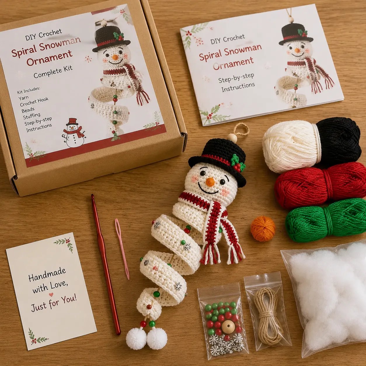🔥 LAST DAY 70% OFF -☃️ Crochet Snowman Spiral Ornament DIY Kit | Complete Beginner-Friendly Set with Soft Yarn, Crochet Hook, Festive Beads, Snowflakes & Step-by-Step Guide 🧶🎄✨