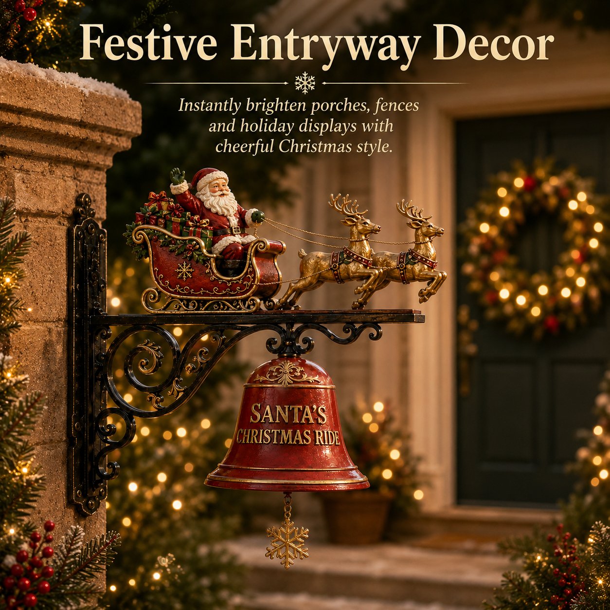 🔥Last day 70% OFF🌟-🎅 Weihnachtsmann-Schlitten mit Rentieren & dekorativer Weihnachtsglocke – ca. 25 cm