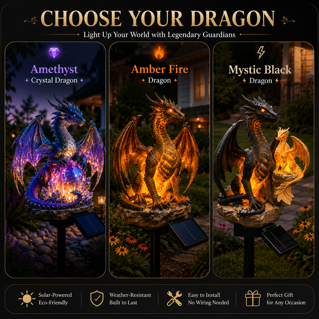 🔥LAST DAY 70% OFF-💜 Amethyst Crystal Dragon – Solar Dragon Crystal Garden Light✨️