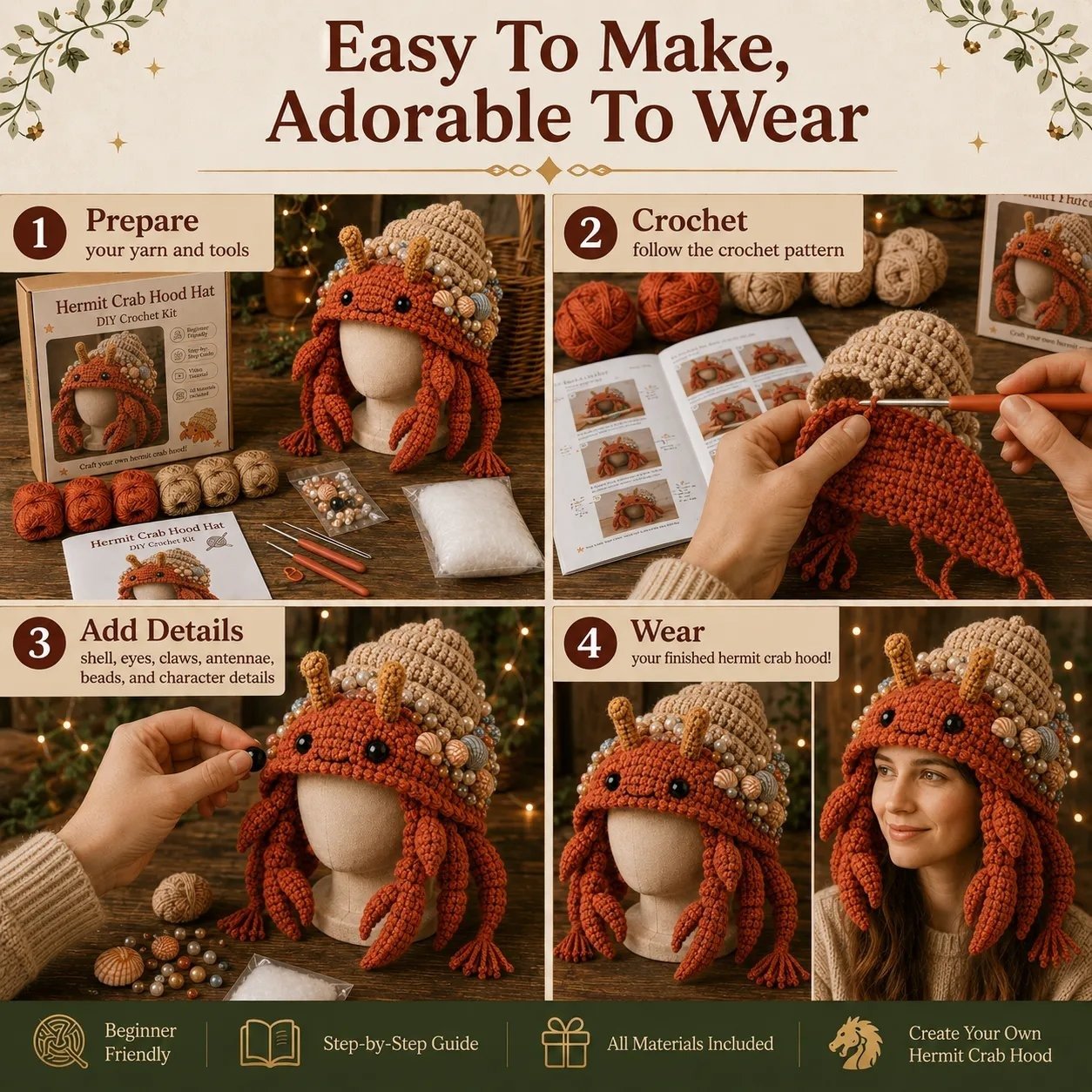🔥 LAST DAY 70% OFF – 🌊✨ Ocean Series Hood Hat DIY Crochet Kit | Premium Soft Yarn Materials with Step-by-Step Guide DIY Handmade Wearable Ocean Character Hood 🧶🎭✨