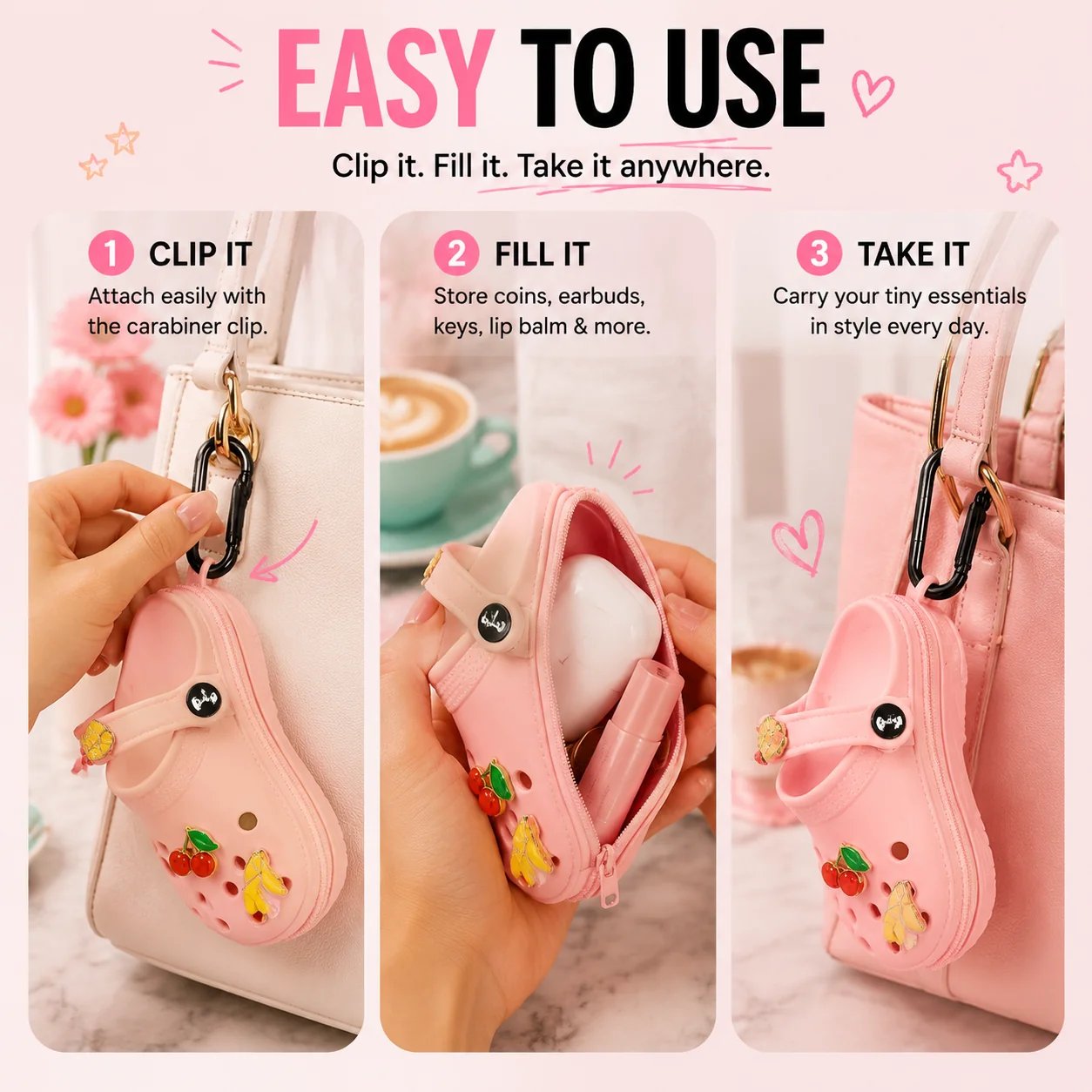 🔥LAST DAY 70% OFF - ✨ Mini Clog Charm Pouch – Cute Bag Pendant with Carabiner Clip & Coin Holder