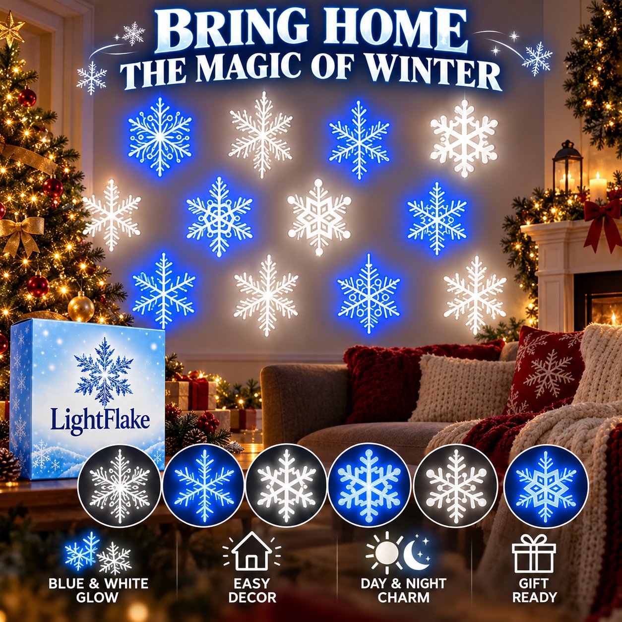 🔥Last 100pcs🎉-❄️ 6PCS LED Snowflake Wall Lights – Peel & Stick Winter Wonderland Christmas Decor🎄