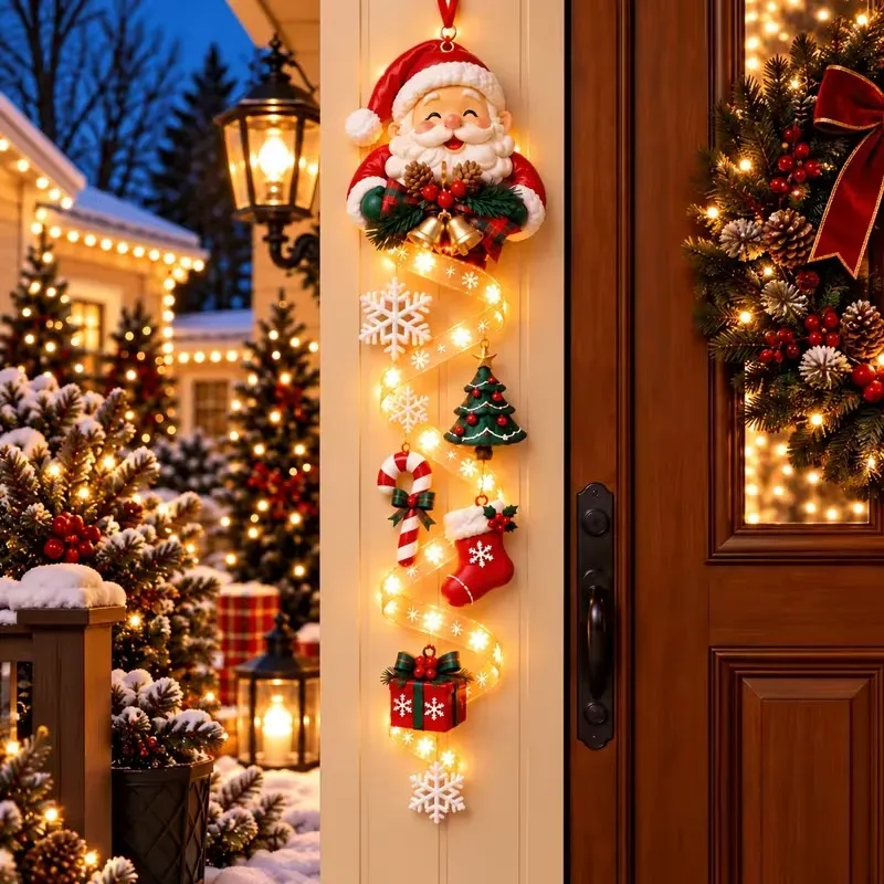 🔥Last 40pcs🎉-🎄Lighted Christmas Ribbon Hanging Door Decor 