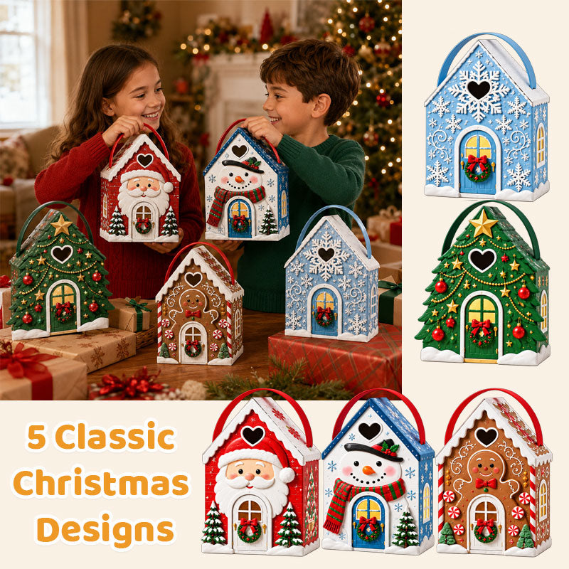 🔥Last 45pcs🎉-Christmas Cottage Handle Gift Box – 3D Festive Candy & Cookie Gift Packaging Box