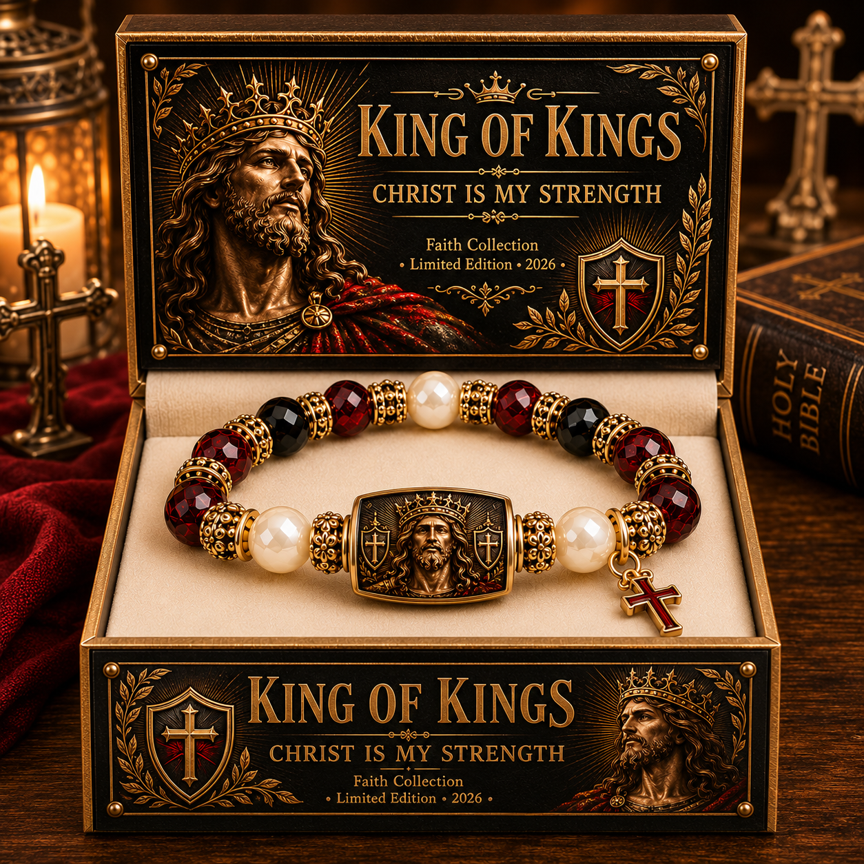 🔥 LAST DAY 70% OFF –King Of Kings Christ Is My Strength Faith Bracelet✝️ | 2026 Limited Edition Bracelet