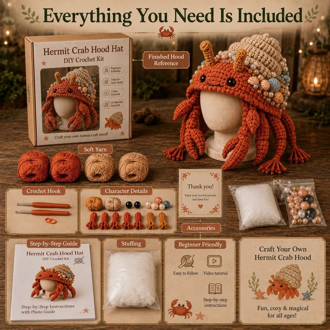 🔥 LAST DAY 70% OFF – 🌊✨ Ocean Series Hood Hat DIY Crochet Kit | Premium Soft Yarn Materials with Step-by-Step Guide DIY Handmade Wearable Ocean Character Hood 🧶🎭✨