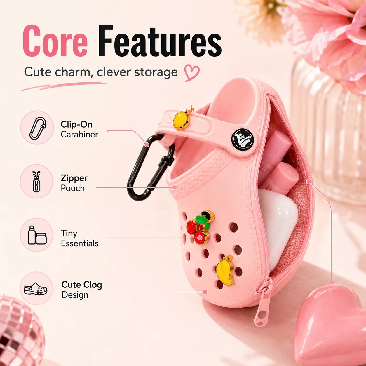 🔥LAST DAY 70% OFF - ✨ Mini Clog Charm Pouch – Cute Bag Pendant with Carabiner Clip & Coin Holder
