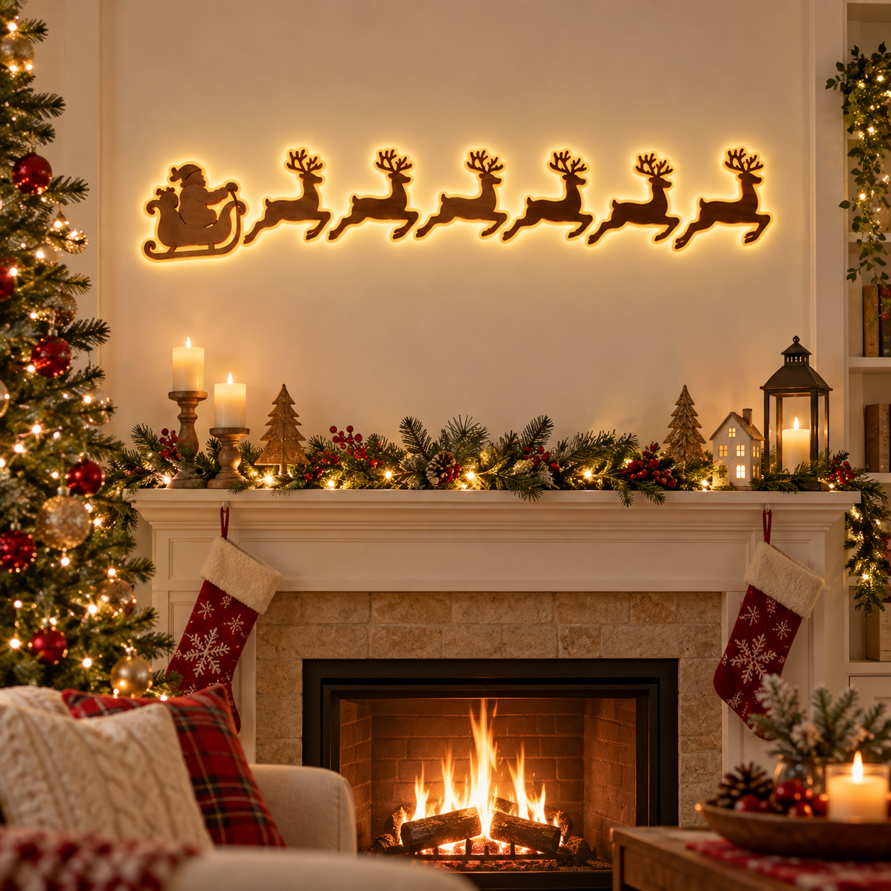 🔥Last 45pcs🎉-LED Reindeer Wall Decorations - Festive Christmas Lighting