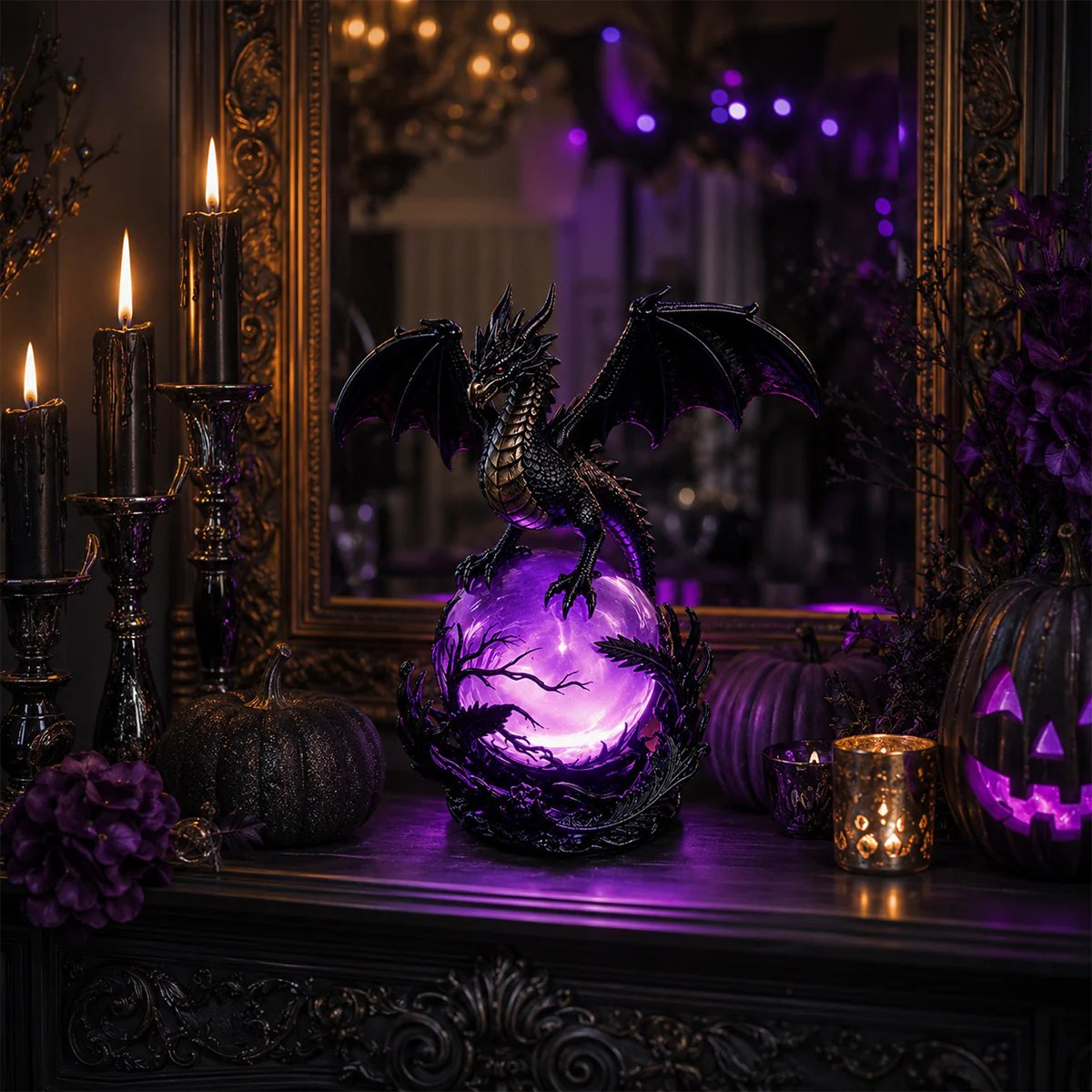 🔮🐉Gothic Dragon LED Crystal Ball Lamp for Dark Aesthetic Decor✨