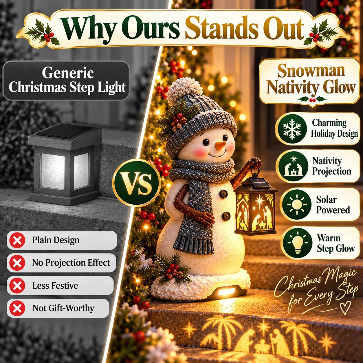 🔥Last 40pcs🎉-⛄️🎄Solar Christmas Step Light with Holy Family Projection🌙