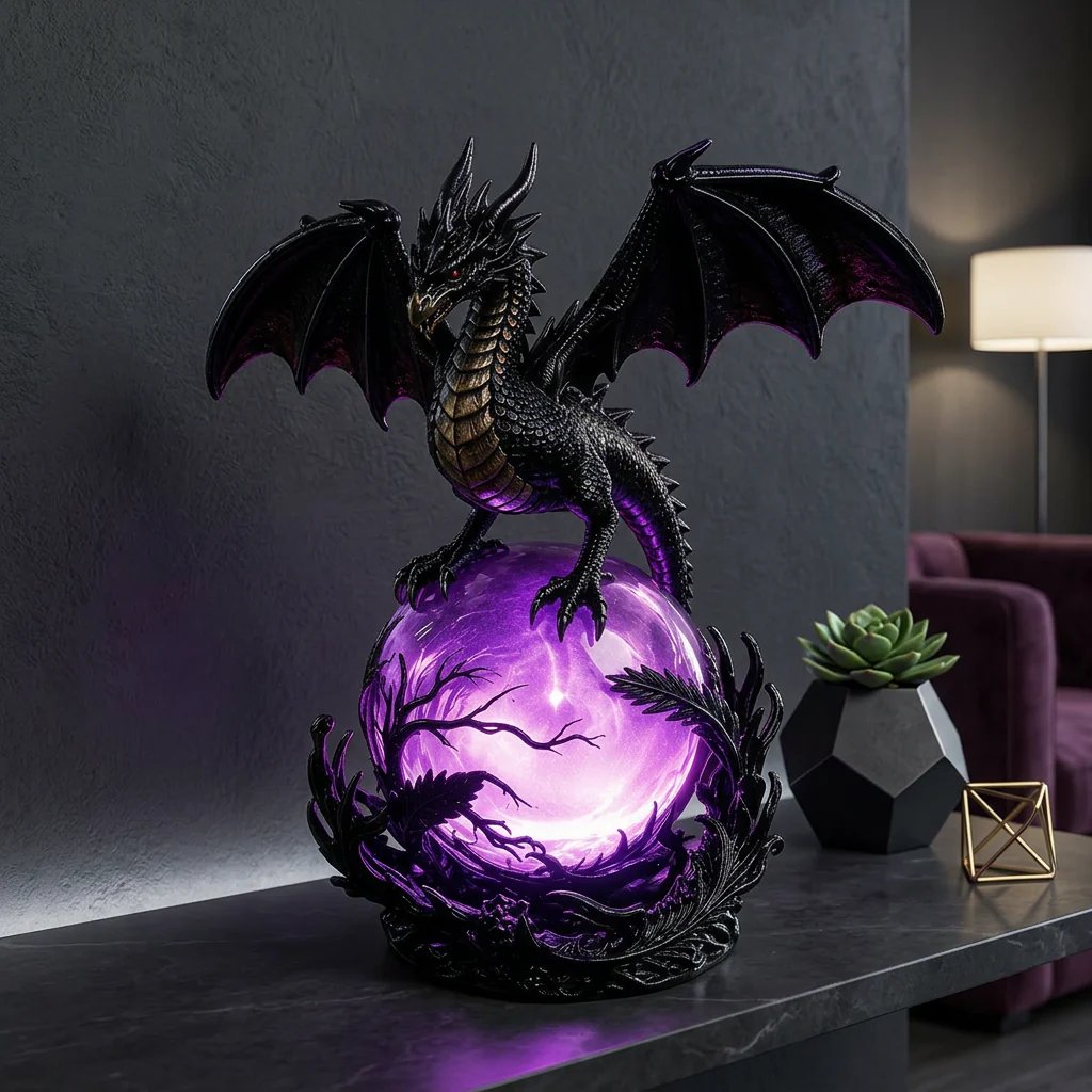 🔮🐉Gothic Dragon LED Crystal Ball Lamp for Dark Aesthetic Decor✨