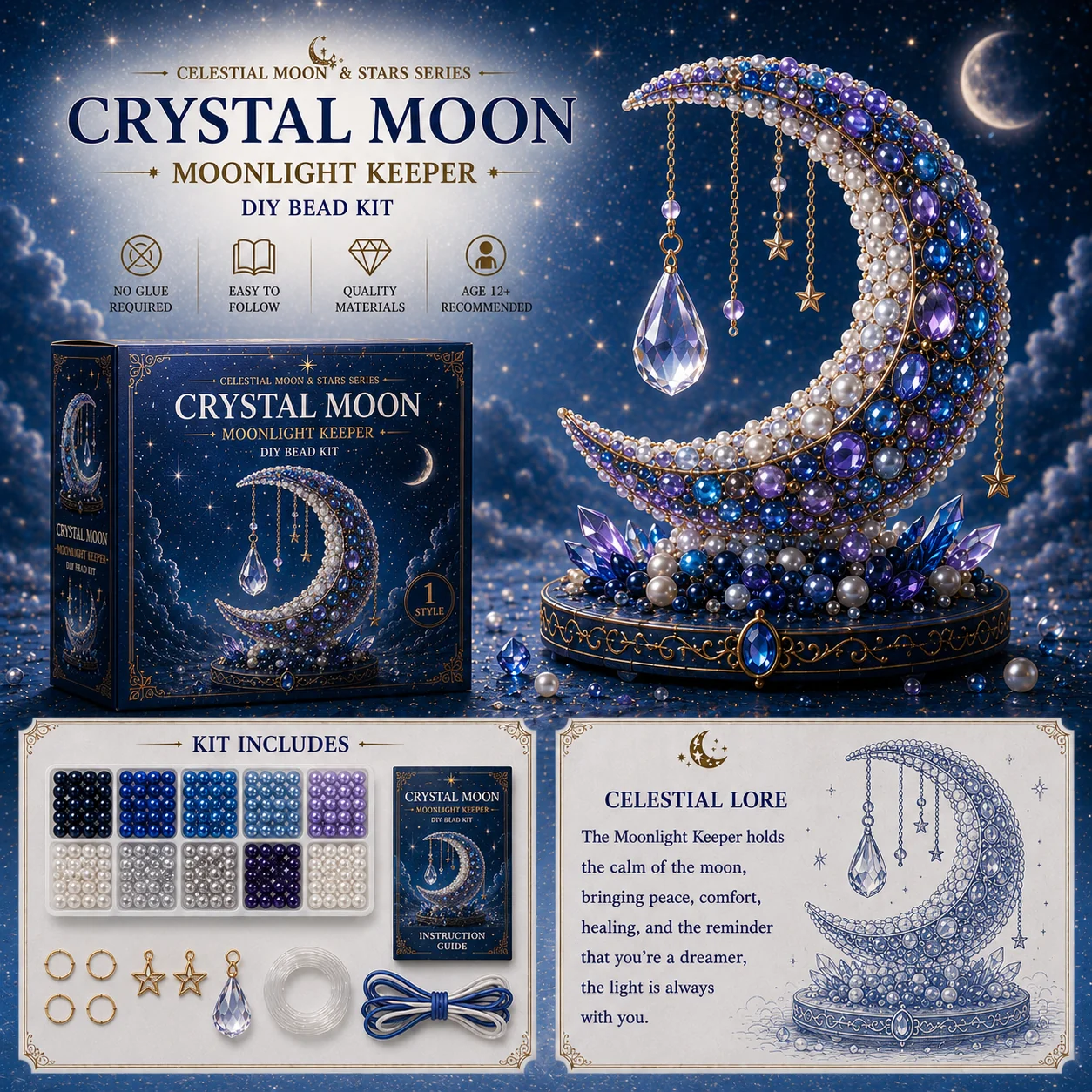 🎁Last Day 50% OFF✨ Moon Cat Luna Guardian DIY Bead Kit | Celestial Moon & Stars Series🌙