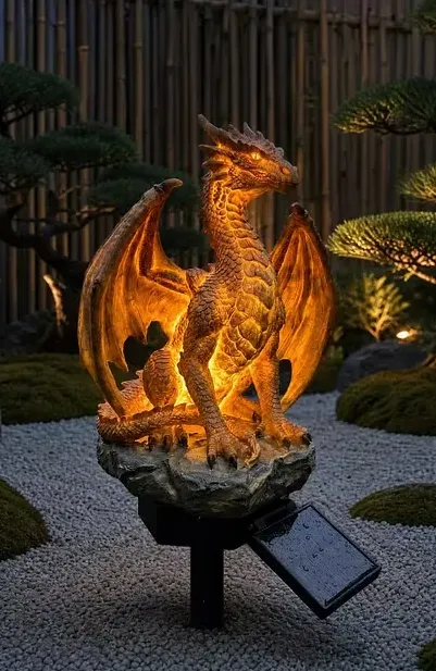 Solar dragon garden statue light