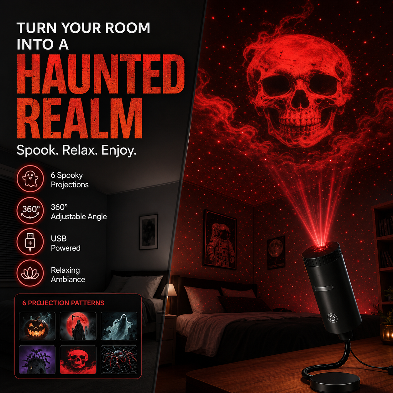 🔥 LAST DAY 70% OFF –Plug-&-Play HD Star Projector: Halloween 6-Disc Set