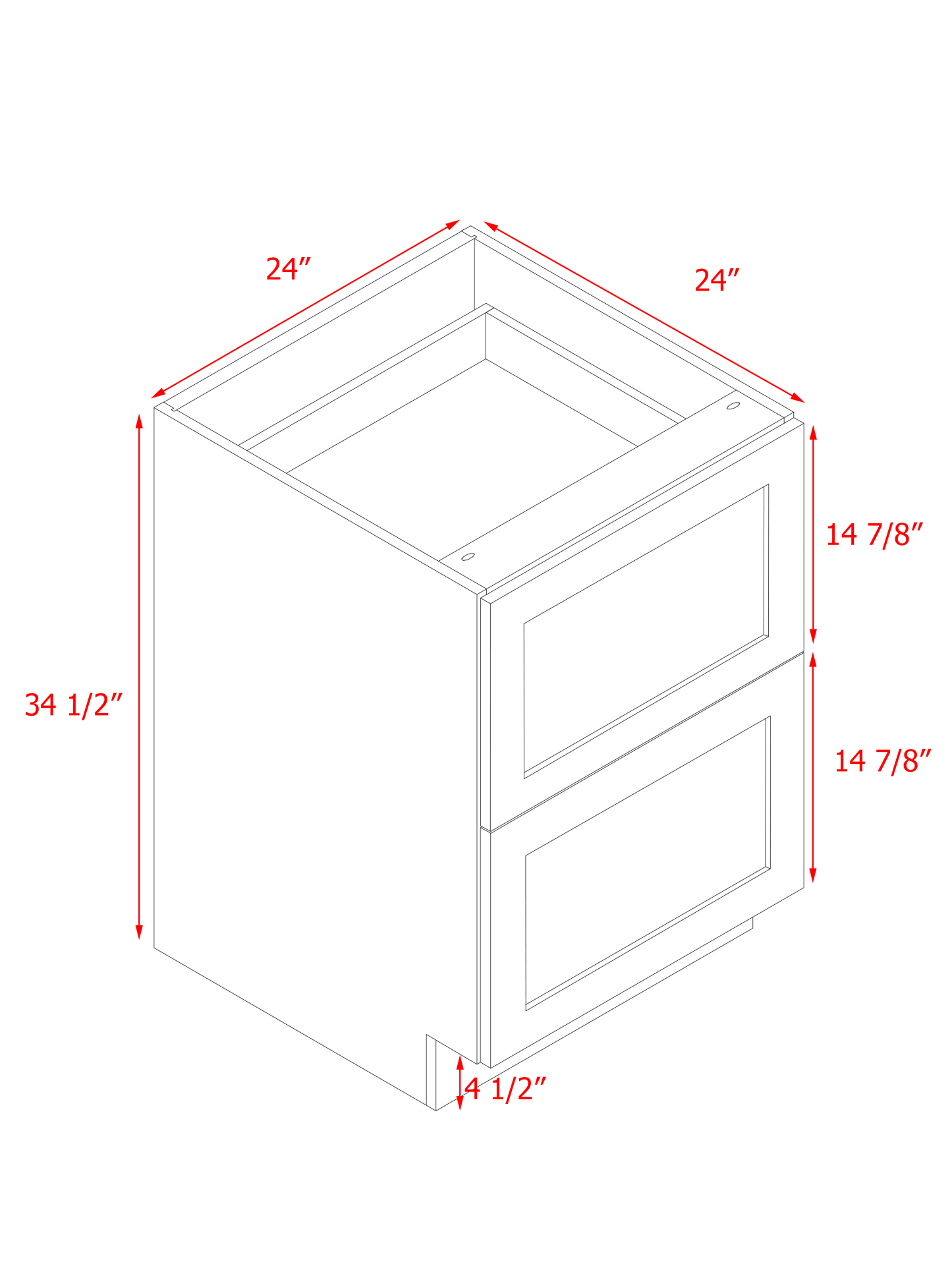 White Shaker - 24"W Drawer Base Cabinet 2-Drawers