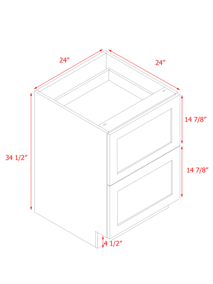 White Shaker - 24"W Drawer Base Cabinet 2-Drawers