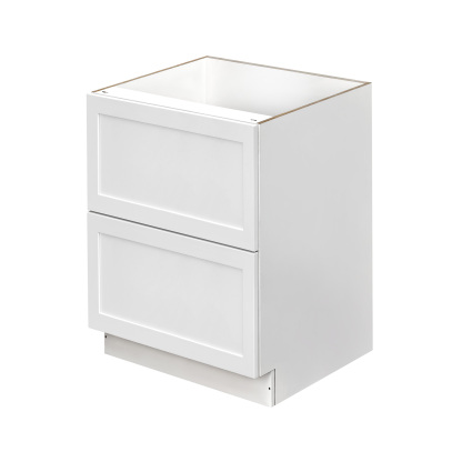 White Shaker - 24"W Drawer Base Cabinet 2-Drawers