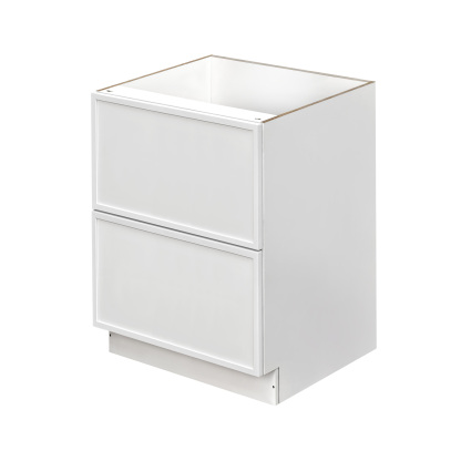Slim White Shaker - 24"W Drawer Base Cabinet 2-Drawers