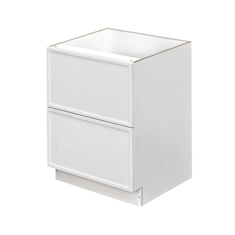 Slim White Shaker - 24"W Drawer Base Cabinet 2-Drawers