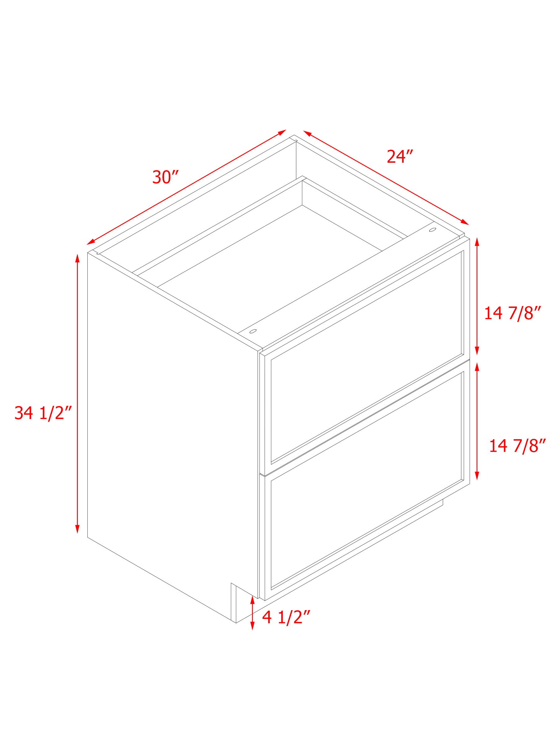 Shady Slim Oak - 30"W Drawer Base Cabinet 2-Drawers