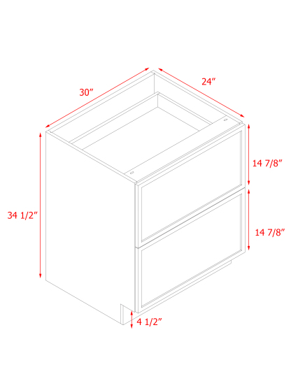 Shady Slim Oak - 30"W Drawer Base Cabinet 2-Drawers