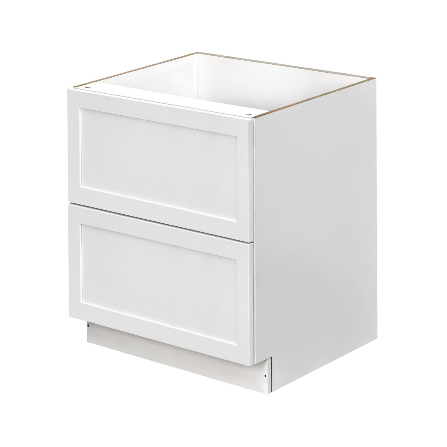 White Shaker - 30"W Drawer Base Cabinet 2-Drawers