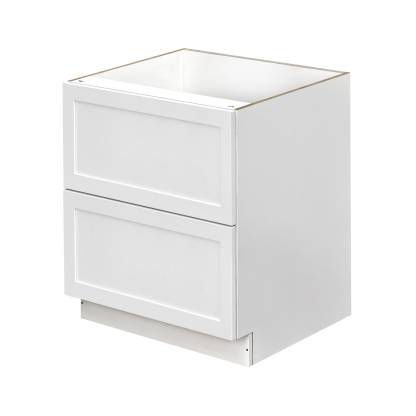 White Shaker - 30"W Drawer Base Cabinet 2-Drawers