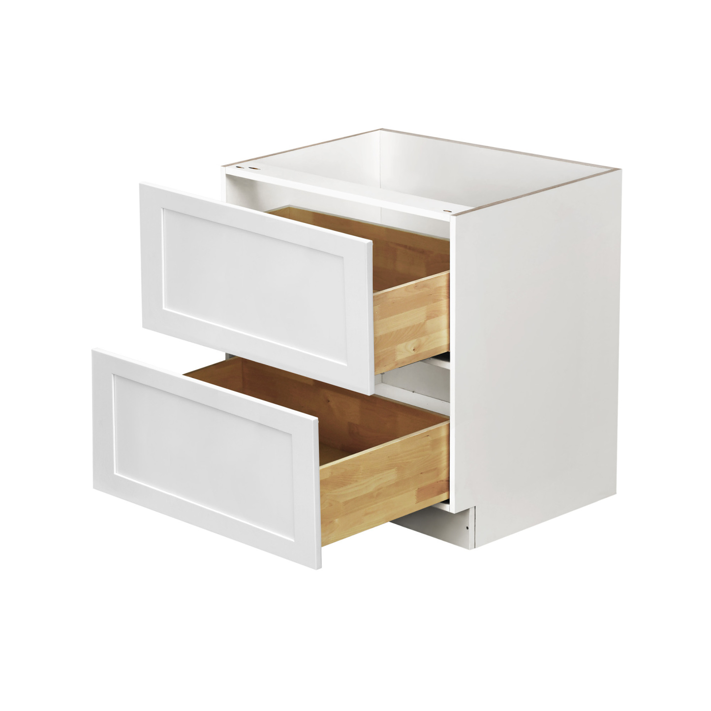 White Shaker - 30"W Drawer Base Cabinet 2-Drawers