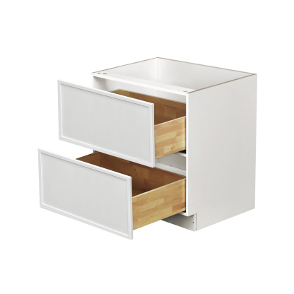 Slim White Shaker - 30"W Drawer Base Cabinet 2-Drawers