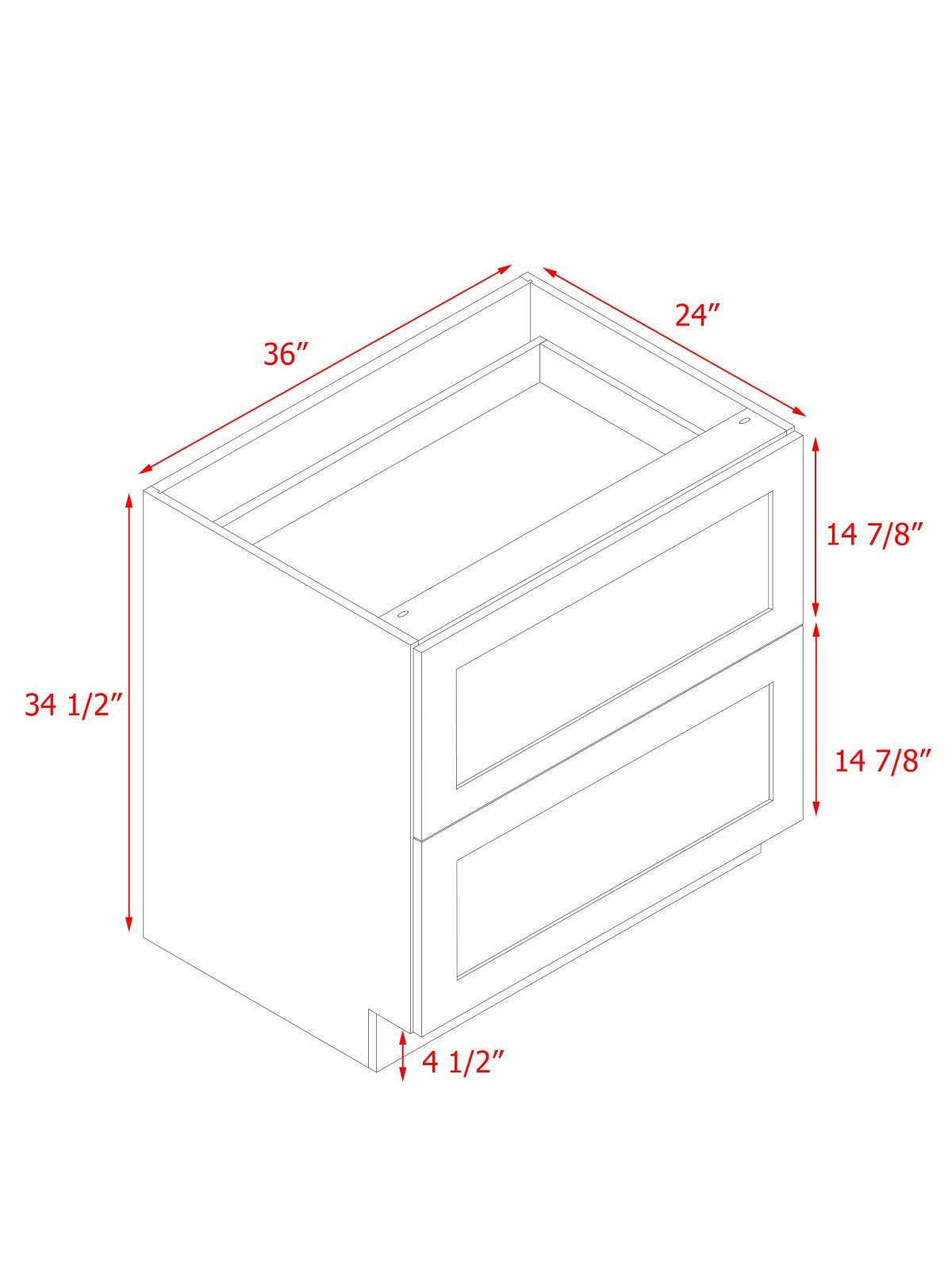 White Box Gray Shaker - 36"W Drawer Base Cabinet 2-Drawers
