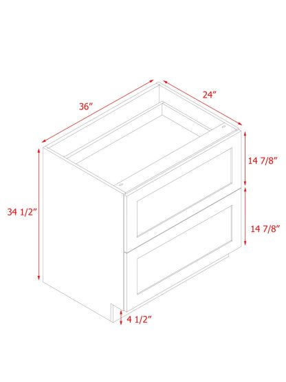 White Box Gray Shaker - 36"W Drawer Base Cabinet 2-Drawers