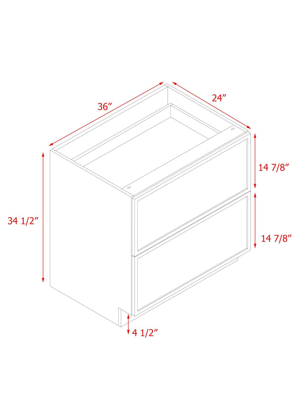Natual Box Oak Slim - 36"W Drawer Base Cabinet 2-Drawers