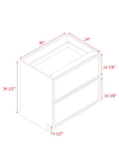Natual Box Oak Slim - 36"W Drawer Base Cabinet 2-Drawers