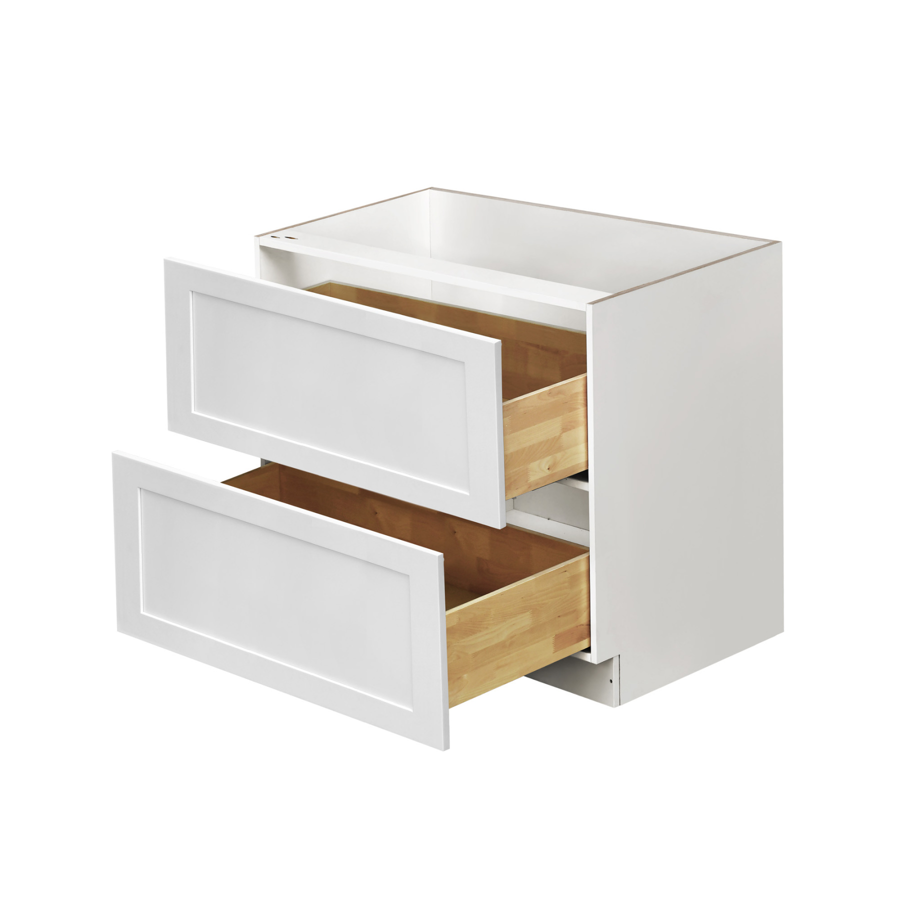 White Shaker - 36"W Drawer Base Cabinet 2-Drawers