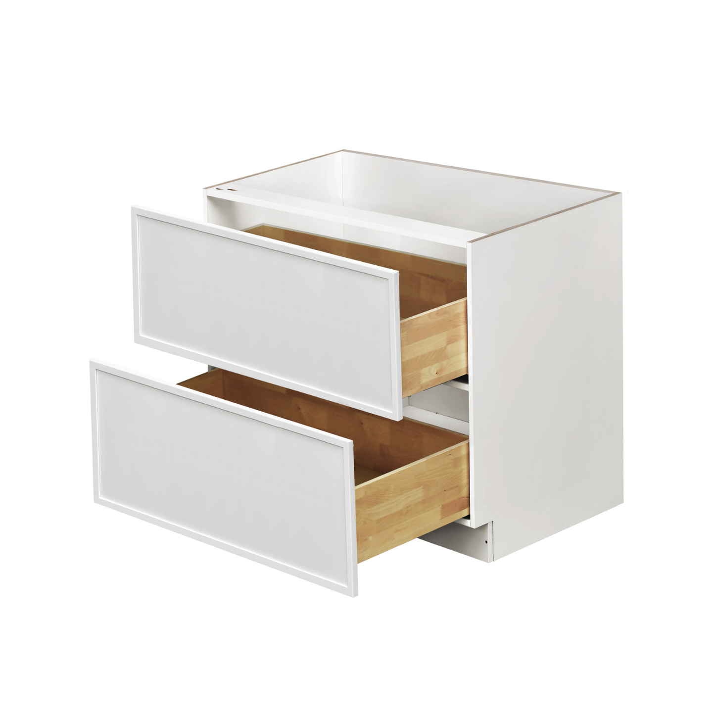 Slim White Shaker - 36"W Drawer Base Cabinet 2-Drawers