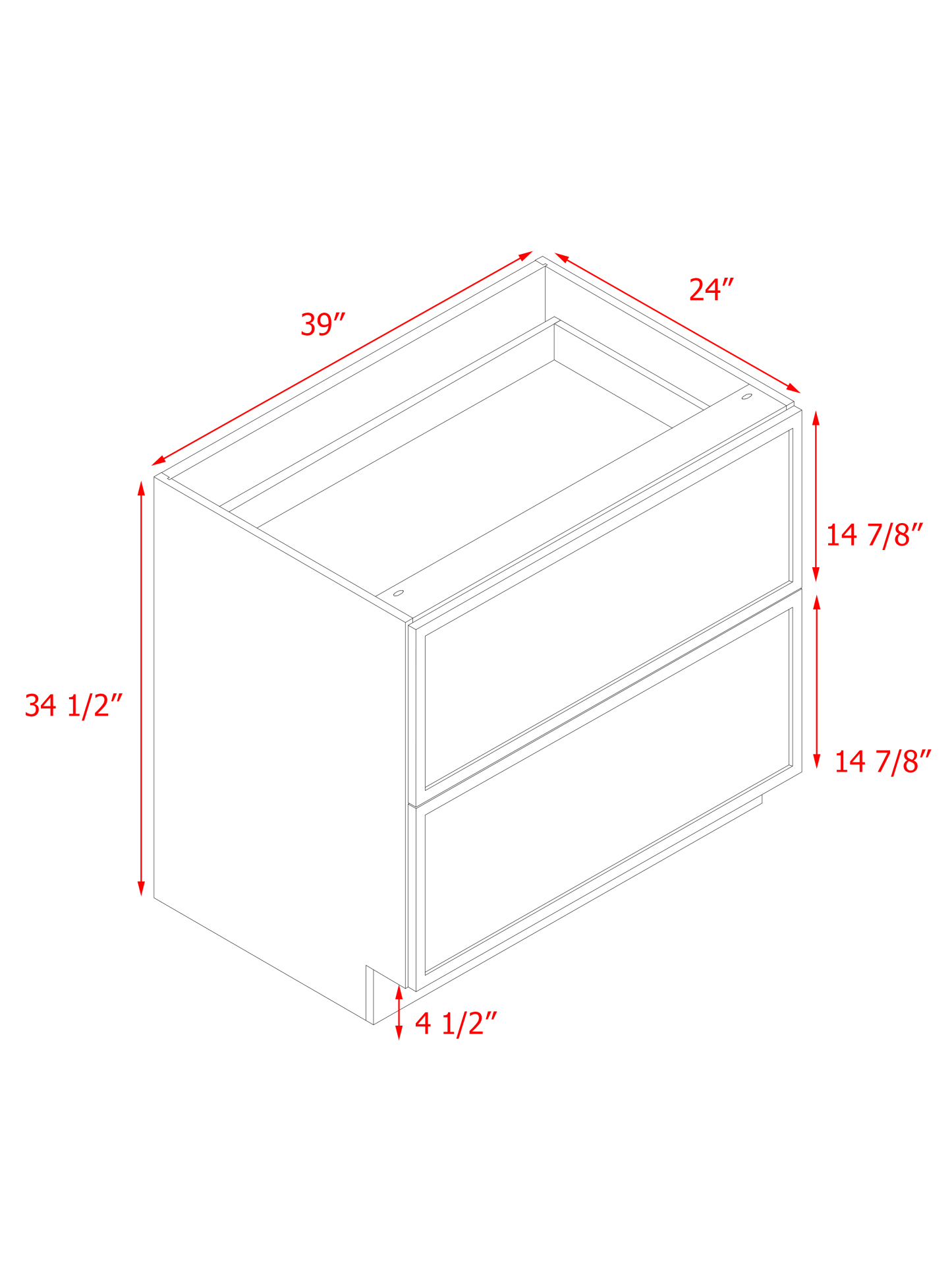 Shady Slim Oak - 39"W Drawer Base Cabinet 2-Drawers