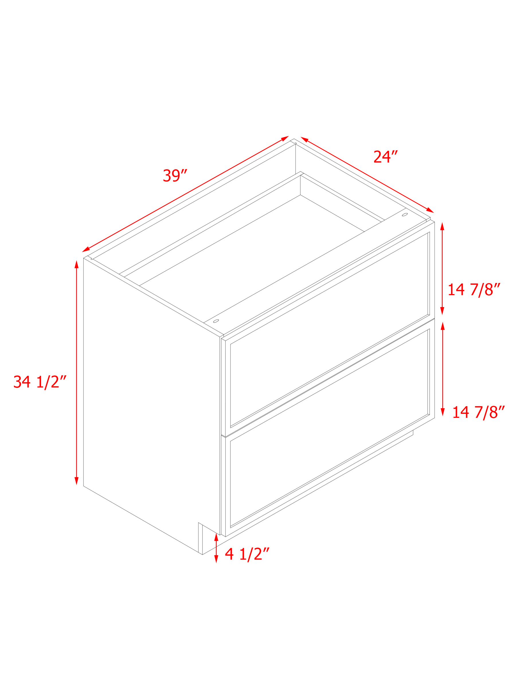 Shady Slim Oak - 39"W Drawer Base Cabinet 2-Drawers