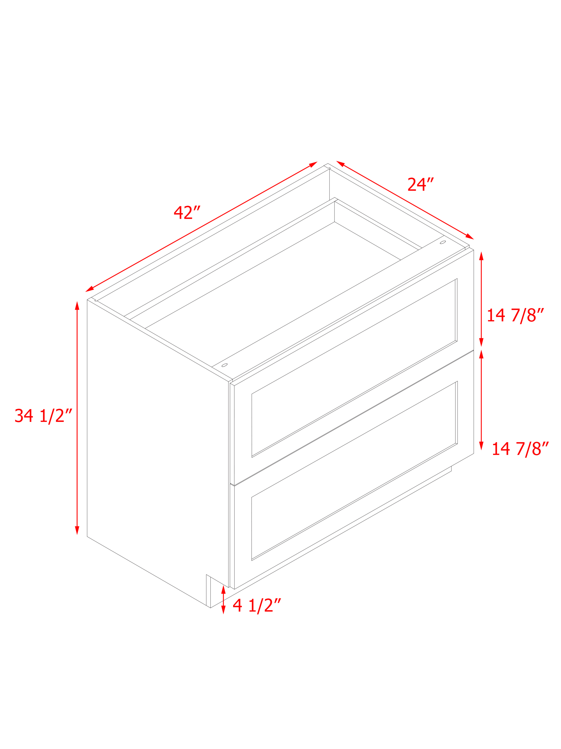 White Shaker - 42"W Drawer Base Cabinet 2-Drawers