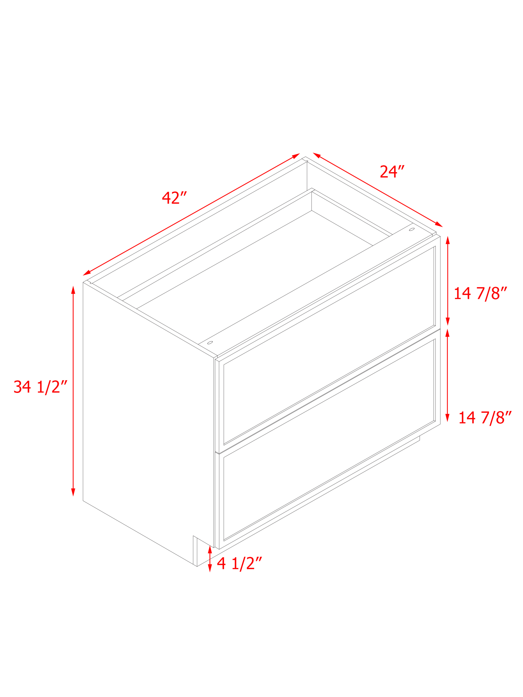 Slim White Shaker - 42"W Drawer Base Cabinet 2-Drawers