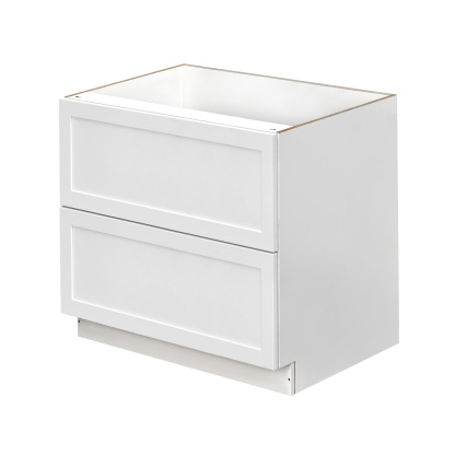 White Shaker - 42"W Drawer Base Cabinet 2-Drawers