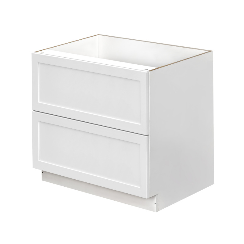 White Shaker - 42"W Drawer Base Cabinet 2-Drawers