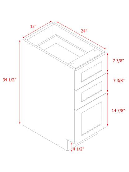 White Shaker - 12"W Drawer Base Cabinet 3-Drawers