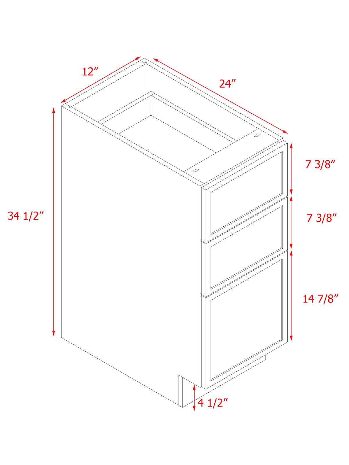 Natural Box Oak Slim - 12"W Drawer Base Cabinet 3-Drawers
