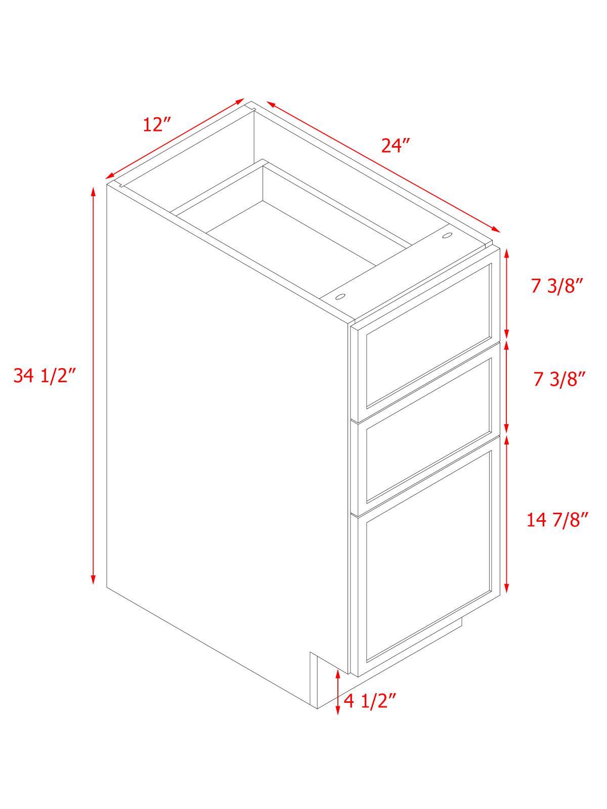 Natural Box Oak Slim - 12"W Drawer Base Cabinet 3-Drawers